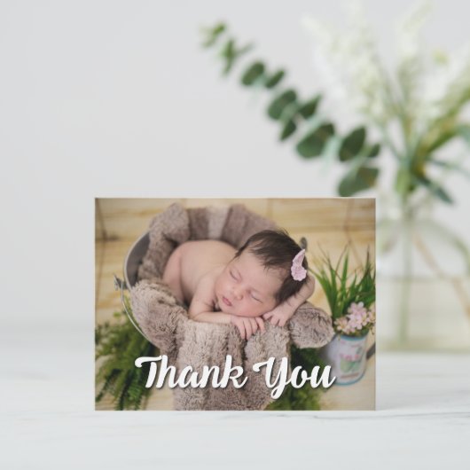 Simpel Dank U 2 Foto's Geboorteaankondiging Briefkaart (Staand voorkant)