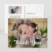 Simpel Dank U 2 Foto's Geboorteaankondiging Briefkaart (Voorkant / Achterkant)
