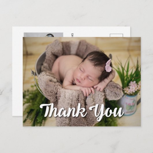 Simpel Dank U 2 Foto's Geboorteaankondiging Briefkaart (Voorkant / Achterkant)