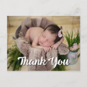 Simpel Dank U 2 Foto's Geboorteaankondiging Briefkaart (Voorkant)