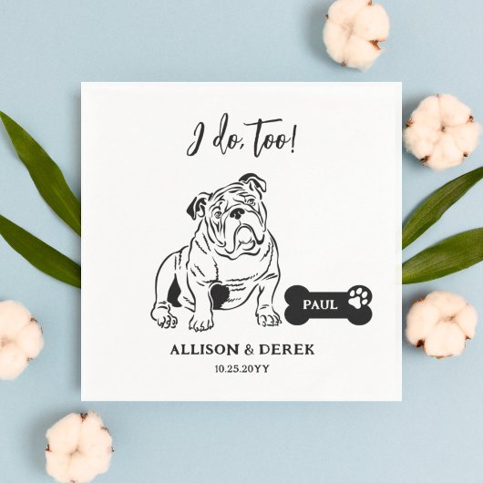 Simpel doe ik ook hond Bulldog tekening bruiloft Servet