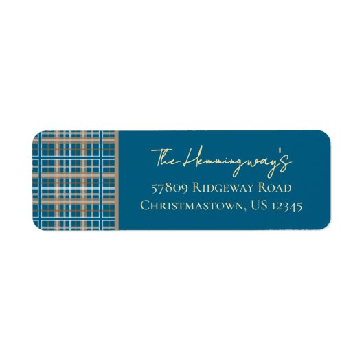 Simpel Elegant Blauw Geruit Retouradres Etiket (Voorkant)