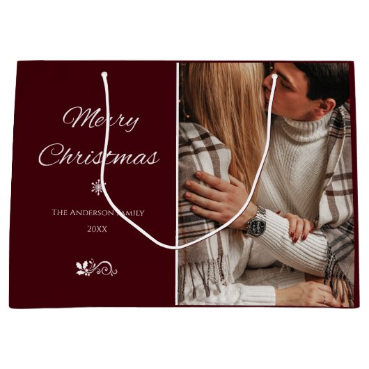Simpel & Elegant Donkerrood Kerstvakantie Groot Cadeauzakje (Voorkant)