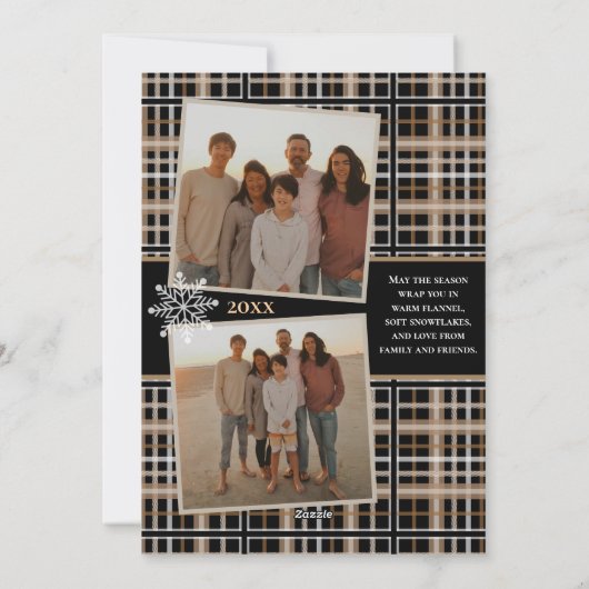 Simpel Elegant Plaid Sneeuwvlokken Kersttrui Feestdagenkaart (Achterkant)