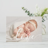 Simpel Elegant Script Liefde Baby Foto Geboorte Aankondiging (Staand voorkant)