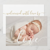 Simpel Elegant Script Liefde Baby Foto Geboorte Aankondiging (Voorkant / Achterkant)