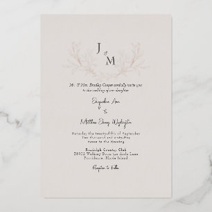 Simpel Elegant Taupe Blad Bruiloft Roze Goud Folie Uitnodiging