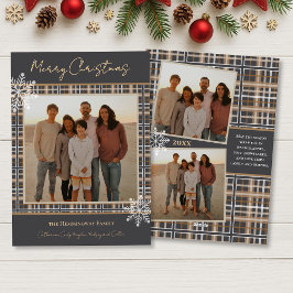 Simpel Elegante Grijs Taupe Geruite Kerst Feestdagenkaart