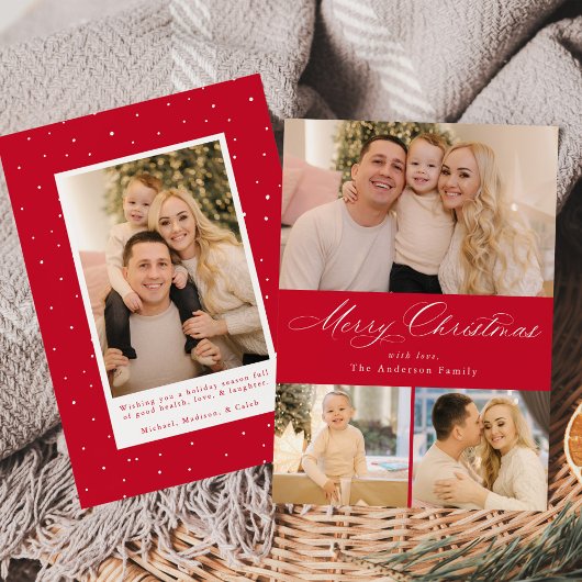 Simpel Elegante Prettig Kerst Script Rode 4 Foto Feestdagenkaart