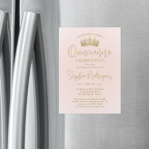 Simpel Elegante Quinceañera Kroon Roze & Goud Magnetische Uitnodiging