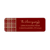 Simpel Elegante Rode Kerst Plaid Retouradres Etiket (Voorkant)