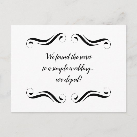Simpel Elegante Zwarte en Witte Elopement Aankondigingskaart (Voorkant)