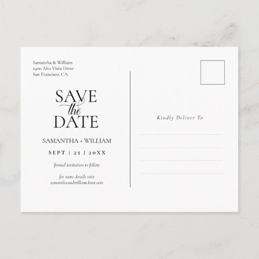 Simpel en elegant Save the Date Briefkaart (Achterkant)