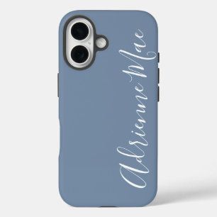 Simpel Gepersonaliseerde Monogram Naam Stof Blauw iPhone 16 Hoesje