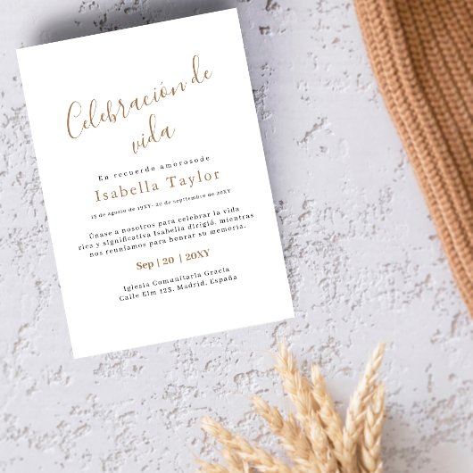 Simpel goud | Uitvaart Celebración de Vida Kaart