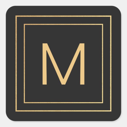 Simpel goud | Zwart | Monogram Vierkante Sticker (Voorkant)