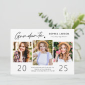 Simpel Graduate Script 3 Photo Collage Graduation Aankondiging (Staand voorkant)