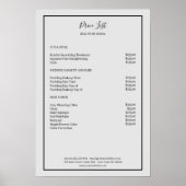Simpel Grijs Zwart Prijslijst Poster (Voorkant)