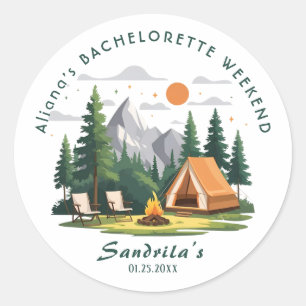 Simpel kampeerweekend vrijgezellenfeest voor dames ronde sticker