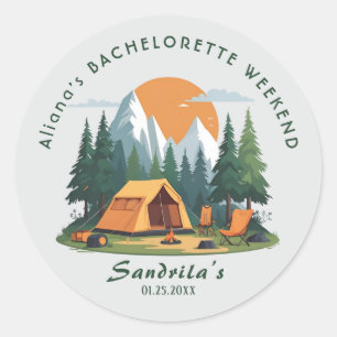 Simpel kampeerweekend vrijgezellenfeest voor dames ronde sticker