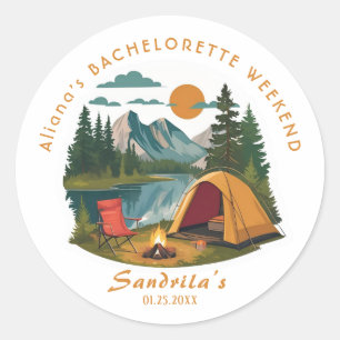 Simpel kampeerweekend vrijgezellenfeestje ronde sticker
