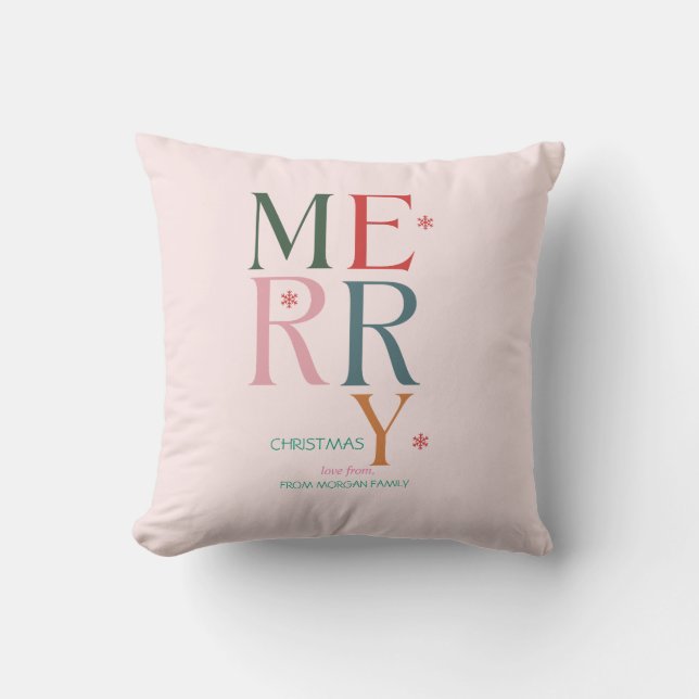 Simpel Kleurrijk Prettig Kerstfeest Roze Kussen (Voorkant)