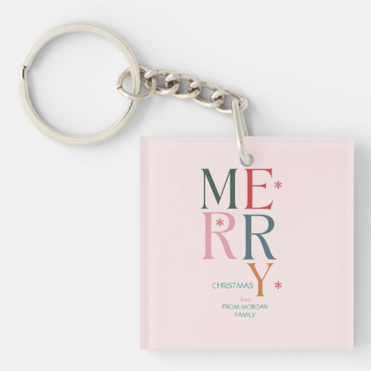 Simpel Kleurrijk Prettig Kerstfeest Roze Sleutelhanger (voorkant)
