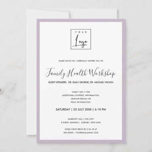 SIMPEL LILAC LAVENDER UW LOGO WORKSHOP EVENEMENT KAART (Voorkant)