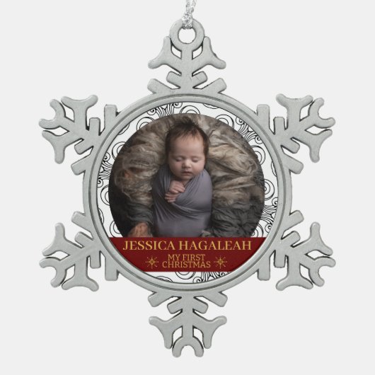 Simpel Mijn Eerste Kerstmis Gepersonaliseerde Baby Tin Sneeuwvlok Ornament (Voorkant)