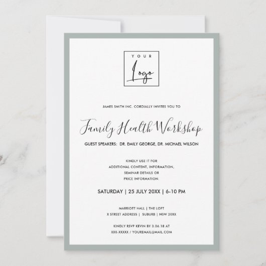 SIMPEL MINIMAAL GRIJS UW LOGO WORKSHOP GALA EVENEM KAART (Voorkant)