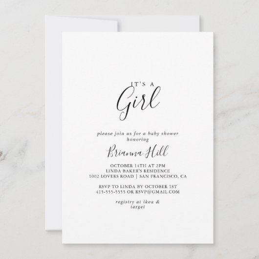 Simpel minimalistisch Het is een meisje Baby showe Kaart (Voorkant)