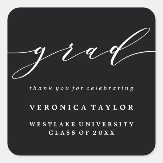 SIMPEL MINIMALISTISCHE KALLIGRAFIE GRADUATIE STICK VIERKANTE STICKER (Voorkant)