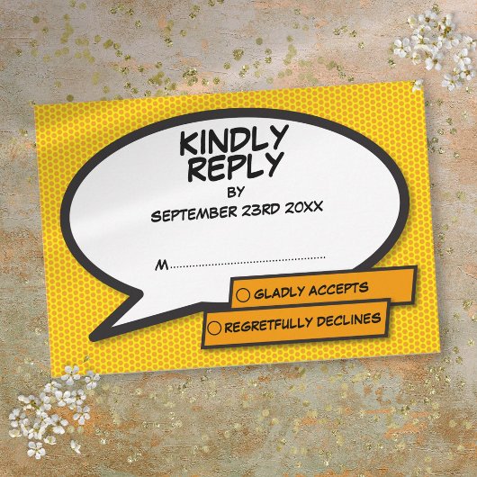 Simpel modern leuk stripverhaal spraakballon RSVP kaartje