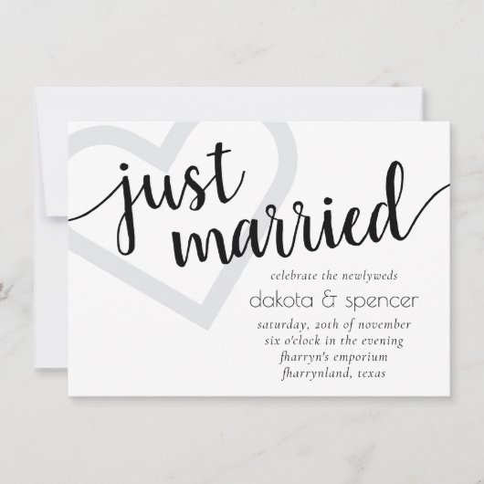 Simpel modern, net getrouwd | Black Heart Receptie Kaart (Voorkant)