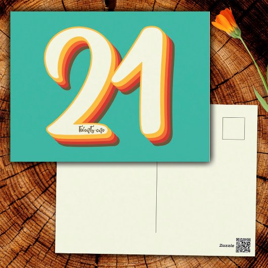 Simpel Moderne Retro Groovy 21e Verjaardag Briefkaart