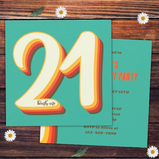 Simpel Moderne Retro Groovy 21e Verjaardag Kaart