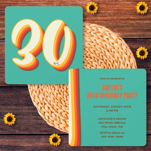 Simpel Moderne Retro Groovy 30e Verjaardag Kaart