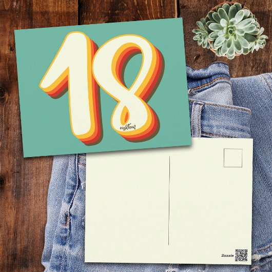 Simpel Moderne Retro Groovy Achttiende 18e Verjaar Briefkaart
