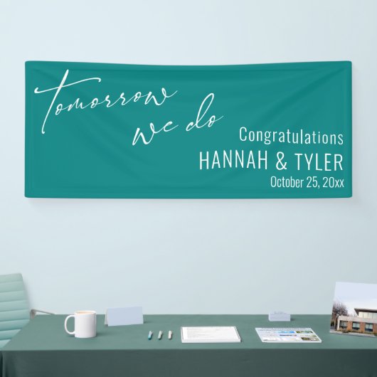 Simpel Morgen doen we repetitie diner Blauwgroen Spandoek (Beurs)