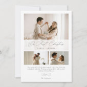 Simpel Ons Eerste Kerstmis Elegant Schrift 3 Foto Feestdagenkaart (Voorkant)