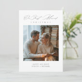 Simpel onze eerste getrouwde script boekachtige fo feestdagenkaart (Staand voorkant)