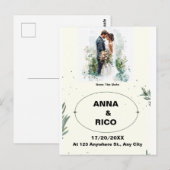 SIMPEL & ROMANTISCH: ROMANTISCH SAVE THE DATE KAAR BRIEFKAART (Voorkant / Achterkant)