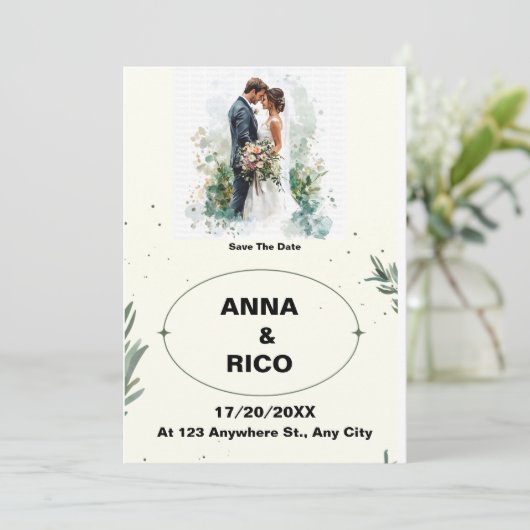 SIMPEL & ROMANTISCH: ROMANTISCH SAVE THE DATE KAAR KAART (Staand voorkant)