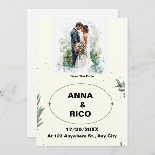 SIMPEL & ROMANTISCH: ROMANTISCH SAVE THE DATE KAAR KAART (Voorkant / Achterkant)