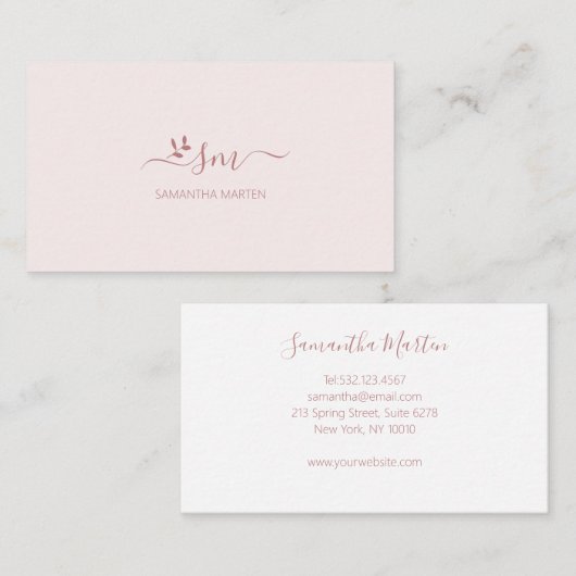 Simpel roze bruin bloemig visitekaartje (Voorkant / Achterkant)