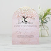 Simpel roze hart blad boom Mason Jar bruiloft Kaart (Staand voorkant)