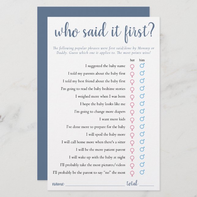 Simpel wie zei het eerst | Dusty Blue Game Kaart (Voorkant / Achterkant)