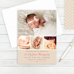 Simpel Zoete Rustieke Beige Baby Meisje Collage Ge Aankondiging