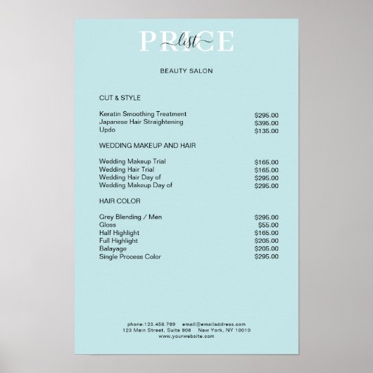 Simpele Blauwe Prijslijst Poster (Voorkant)