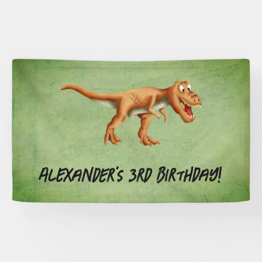 Simpele Dinosaurus Derde Verjaardagsfeestje Spandoek (Horizontaal)